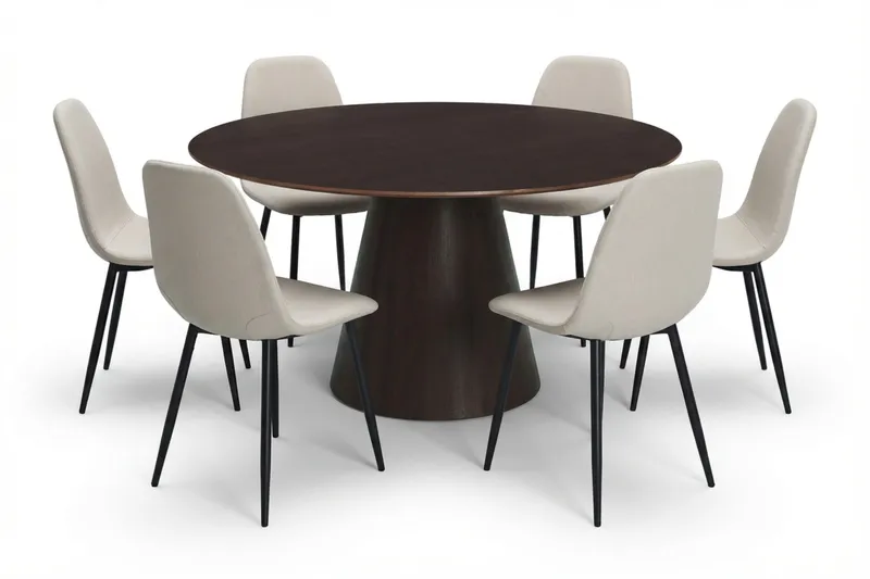 Siena Matgrupp runt 150 cm Rökt Ek med 6 Nibe Matstolar, Rökt ek