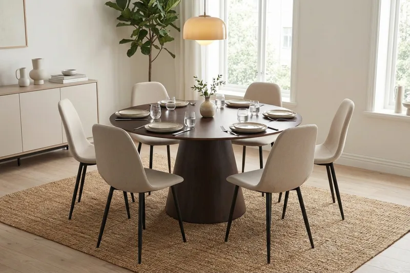 Siena Matgrupp runt 150 cm Rökt Ek med 6 Nibe Matstolar - Rökt ek - Möbler - Bord & matgrupper - Matgrupper