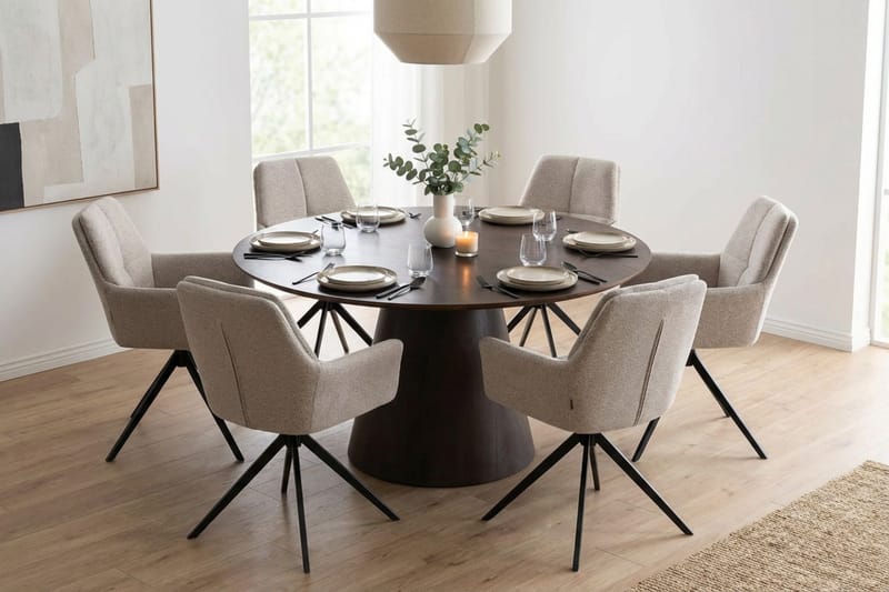 Siena Matgrupp runt 150 cm Rökt Ek med 6 Torsby Matstolar - Rökt ek - Möbler - Bord & matgrupper - Matgrupper