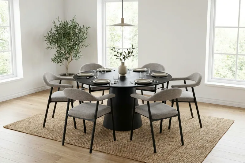 Siena Matgrupp runt 150 cm Svart med 4 Ronja Matstolar - Beige/Svart - Möbler - Bord & matgrupper - Matgrupper
