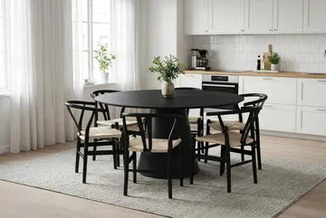 Siena Matgrupp runt 150 cm Svart med 6 Dastoori Matstolar - Svartlaserad ek - Möbler - Bord & matgrupper - Matgrupper