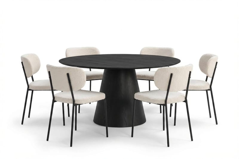 Siena Matgrupp runt 150 cm Svart med 6 Gemmiano Matstolar, Svart