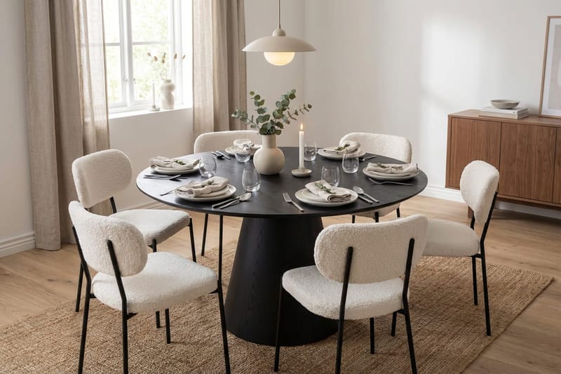 Siena Matgrupp runt 150 cm Svart med 6 Gemmiano Matstolar - Svartlaserad ek - Möbler - Bord & matgrupper - Matgrupper