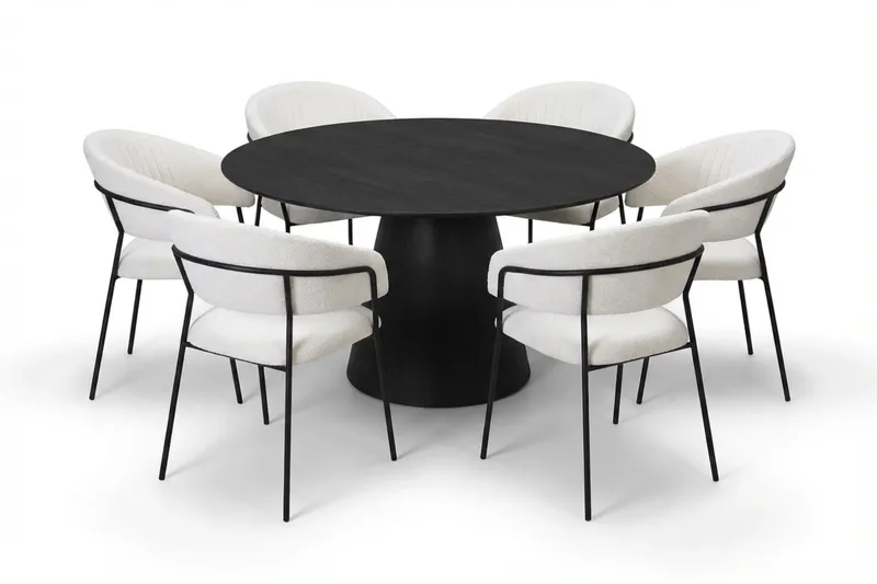 Siena Matgrupp runt 150 cm Svart med 6 Karol Matstolar, Svart