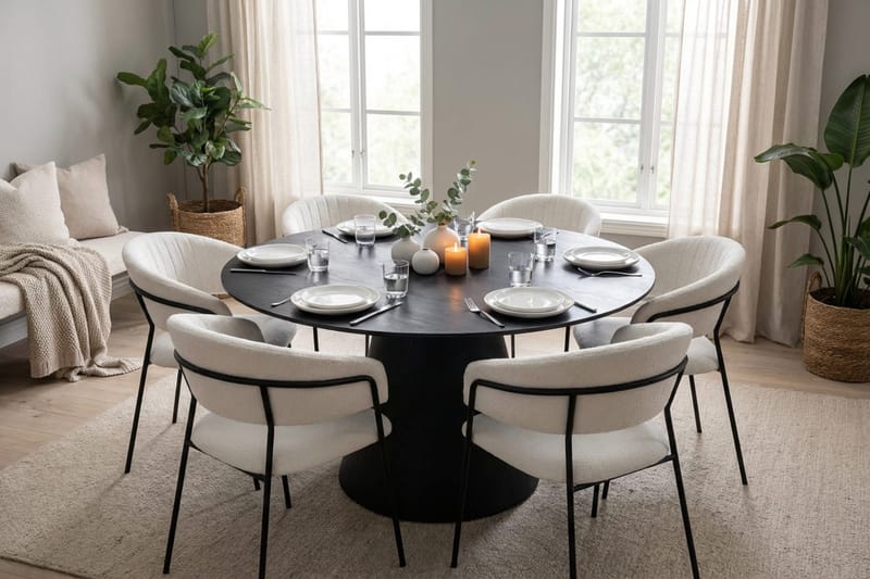 Siena Matgrupp runt 150 cm Svart med 6 Karol Matstolar - Svart - Möbler - Bord & matgrupper - Matgrupper