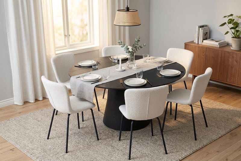 Siena Matgrupp runt 150 cm Svart med 6 Katy Matstolar - Svart - Möbler - Bord & matgrupper - Matgrupper