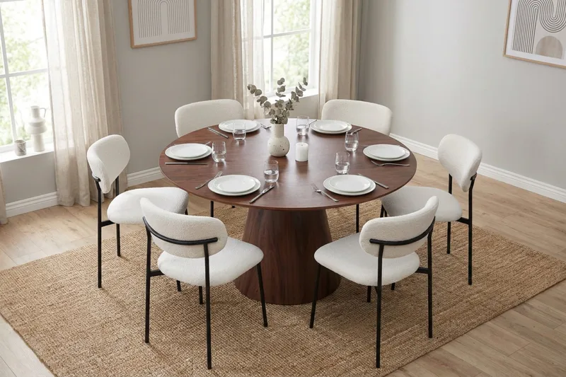 Siena Matgrupp runt 150 cm Svart med 6 Lucy Matstolar - Svart - Möbler - Bord & matgrupper - Matgrupper