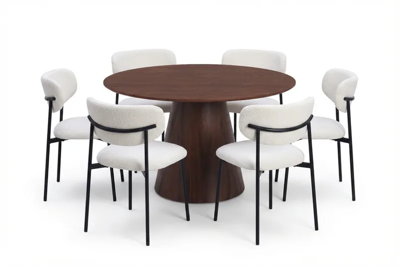 Siena Matgrupp runt 150 cm Svart med 6 Lucy Matstolar - Svart - Möbler - Bord & matgrupper - Matgrupper