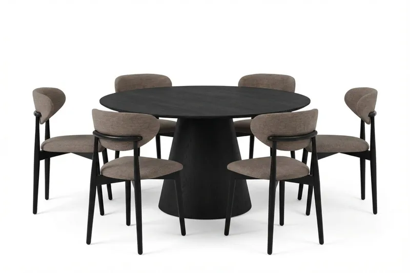 Siena Matgrupp runt 150 cm Svart med 6 Molly Matstolar - Svart - Möbler - Bord & matgrupper - Matgrupper