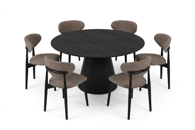 Siena Matgrupp runt 150 cm Svart med 6 Molly Matstolar - Svart - Möbler - Bord & matgrupper - Matgrupper