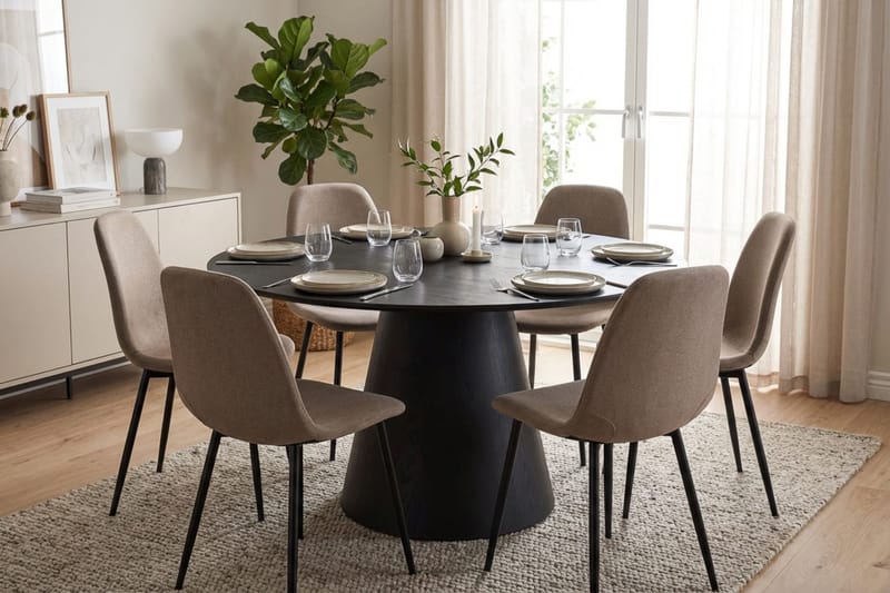 Siena Matgrupp runt 150 cm Svart med 6 Nibe Matstolar - Svart - Möbler - Bord & matgrupper - Matgrupper