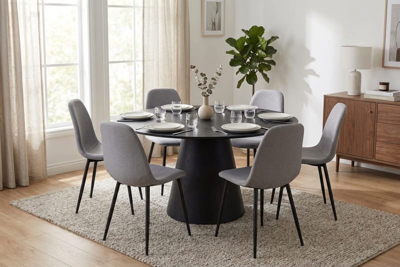 Siena Matgrupp runt 150 cm Svart med 6 Nibe Matstolar - Svart - Möbler - Bord & matgrupper - Matgrupper
