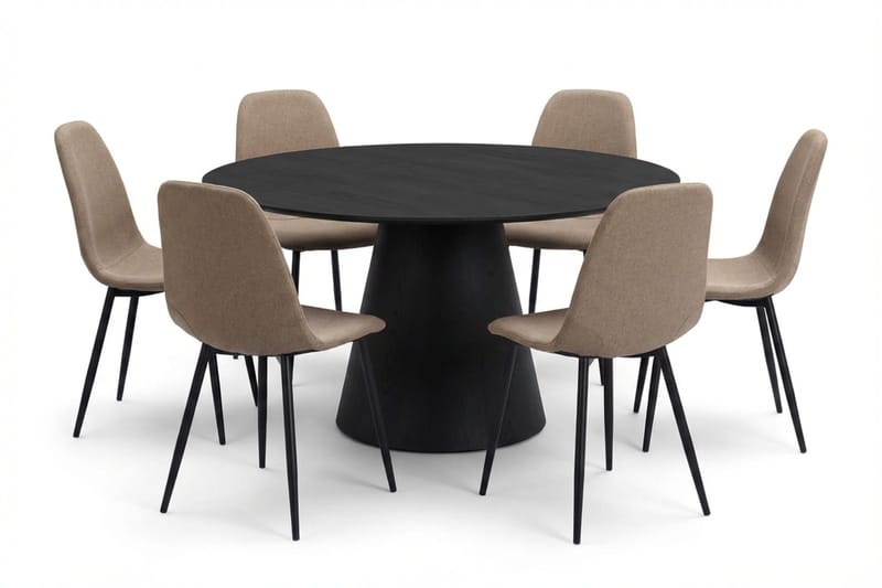 Siena Matgrupp runt 150 cm Svart med 6 Nibe Matstolar, Svart