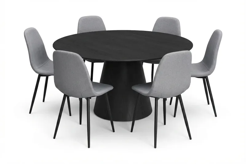 Siena Matgrupp runt 150 cm Svart med 6 Nibe Matstolar, Svart