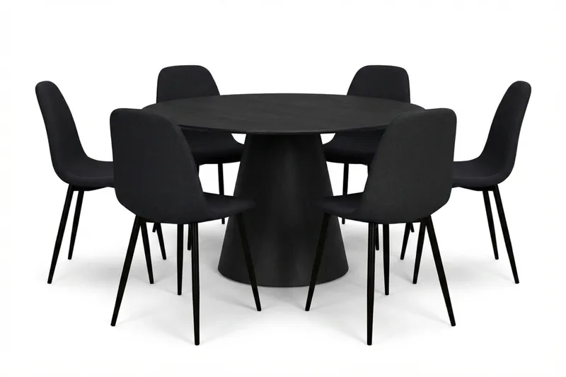 Siena Matgrupp runt 150 cm Svart med 6 Nibe Matstolar - Svart - Möbler - Bord & matgrupper - Matgrupper