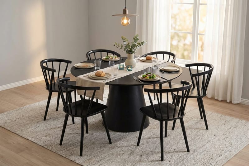 Siena Matgrupp runt 150 cm Svart med 6 Tyrö Matstolar - Svart - Möbler - Bord & matgrupper - Matgrupper