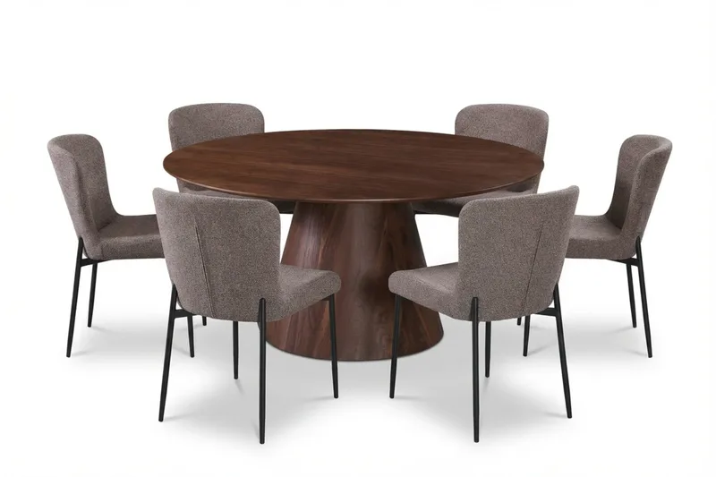 Siena Matgrupp runt 150 cm Valnöt med 6 Elsie Matstolar - Valnöt/Grå - Möbler - Bord & matgrupper - Matgrupper