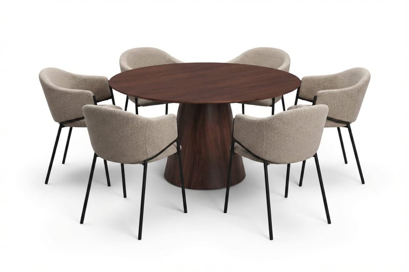 Siena Matgrupp runt 150 cm Valnöt med 6 Filip Matstolar, Valnöt