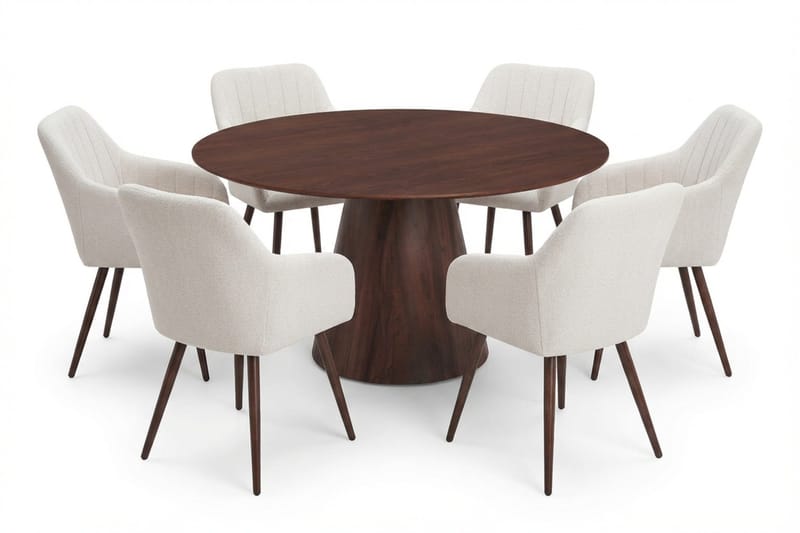 Siena Matgrupp runt 150 cm Valnöt med 6 Filippa Matstolar - Valnöt - Möbler - Bord & matgrupper - Matgrupper