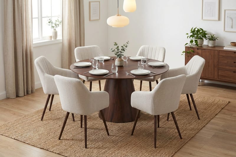 Siena Matgrupp runt 150 cm Valnöt med 6 Filippa Matstolar - Valnöt - Möbler - Bord & matgrupper - Matgrupper