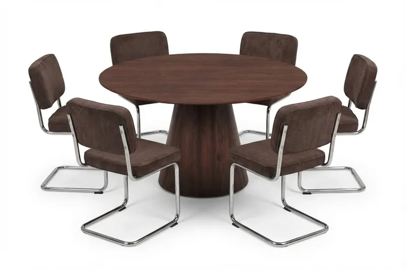 Siena Matgrupp runt 150 cm Valnöt med 6 Milva Matstolar - Valnöt - Möbler - Bord & matgrupper - Matgrupper