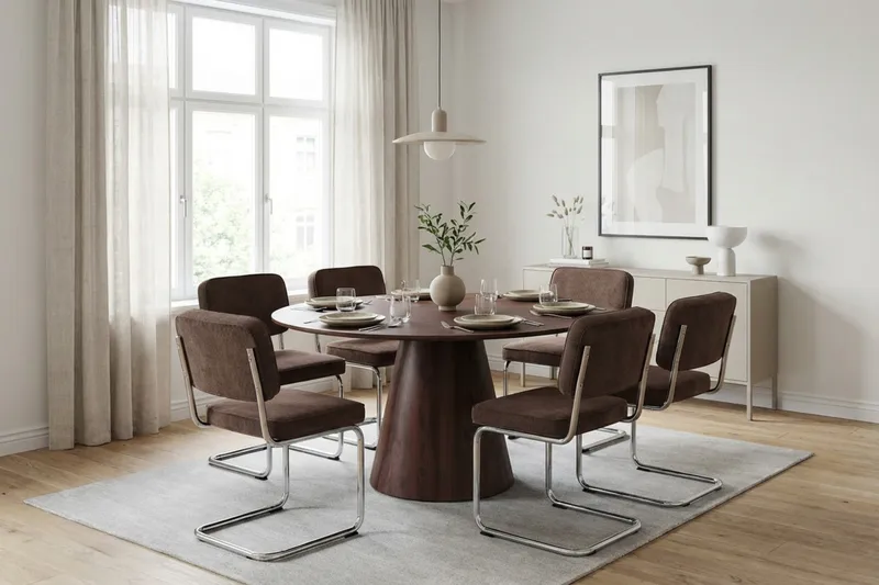 Siena Matgrupp runt 150 cm Valnöt med 6 Milva Matstolar - Valnöt - Möbler - Bord & matgrupper - Matgrupper