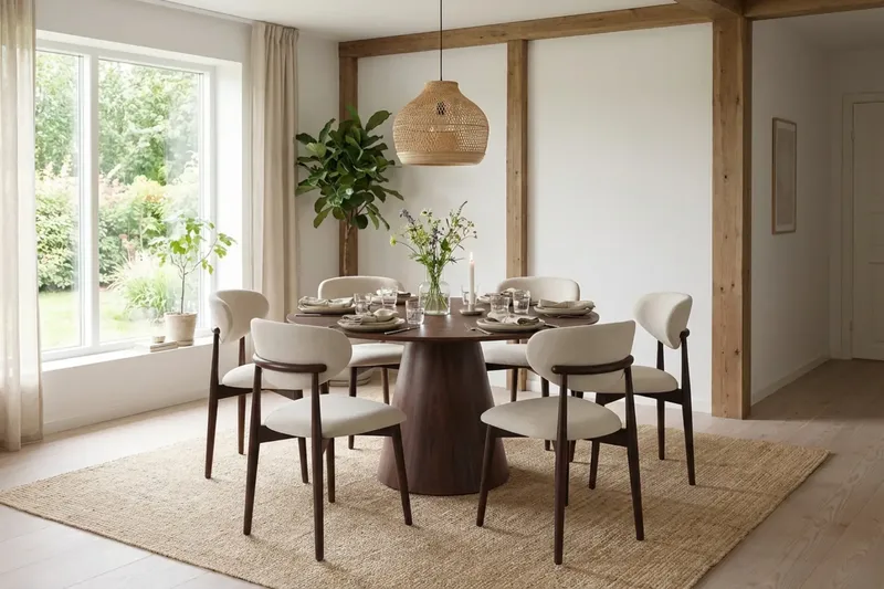 Siena Matgrupp runt 150 cm Valnöt med 6 Molly Matstolar - Valnöt - Möbler - Bord & matgrupper - Matgrupper