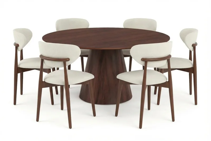 Siena Matgrupp runt 150 cm Valnöt med 6 Molly Matstolar, Valnöt