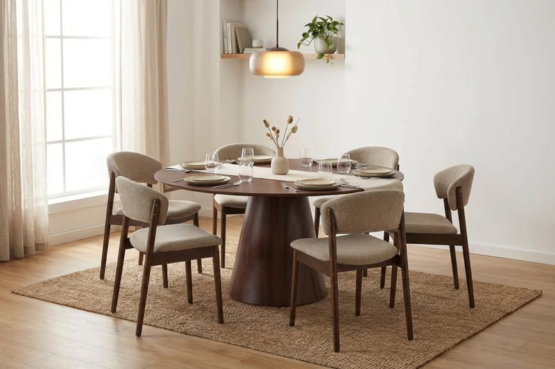 Siena Matgrupp runt 150 cm Valnöt med 6 Nala Matstolar - Valnöt - Möbler - Bord & matgrupper - Matgrupper