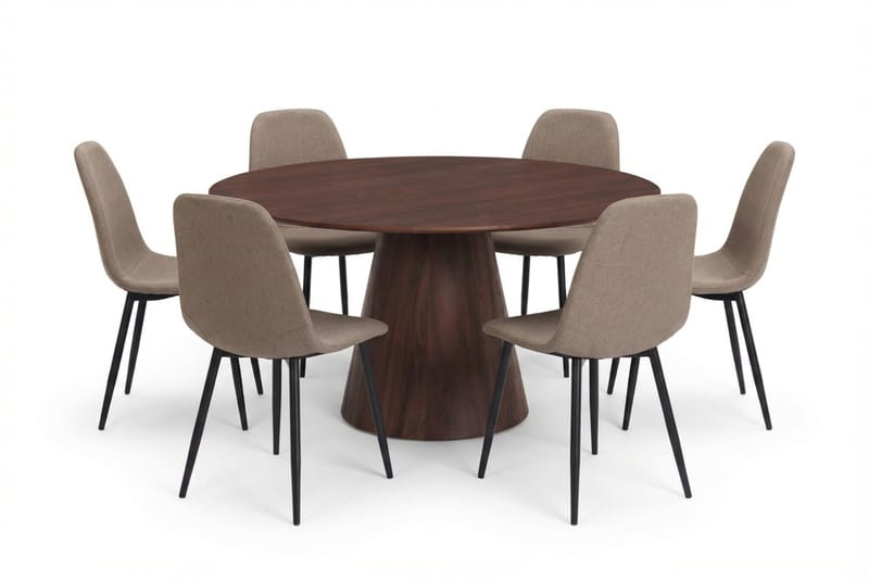 Siena Matgrupp runt 150 cm Valnöt med 6 Nibe Matstolar - Valnöt - Möbler - Bord & matgrupper - Matgrupper