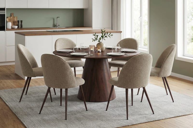 Siena Matgrupp runt 150 cm Valnöt med 6 Nibe Plus Matstolar - Valnöt - Möbler - Bord & matgrupper - Matgrupper