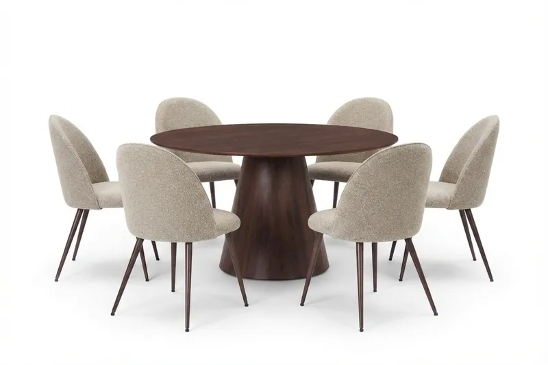 Siena Matgrupp runt 150 cm Valnöt med 6 Nibe Plus Matstolar - Valnöt - Möbler - Bord & matgrupper - Matgrupper