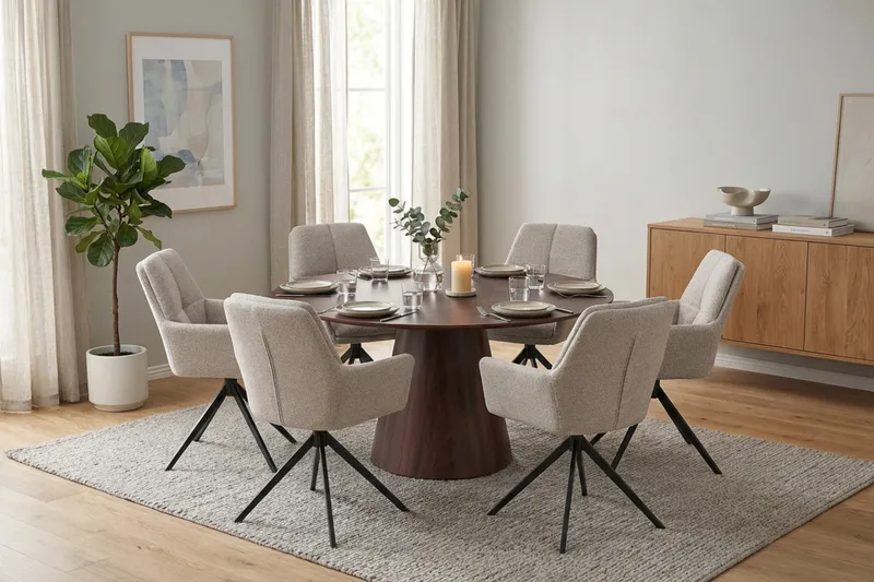 Siena Matgrupp runt 150 cm Valnöt med 6 Torsby Matstolar - Valnöt - Möbler - Bord & matgrupper - Matgrupper