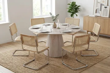 Siena Matgrupp runt 150 cm Vitlaserad med 6 Build Matstolar - Vitlaserad ek - Möbler - Bord & matgrupper - Matgrupper