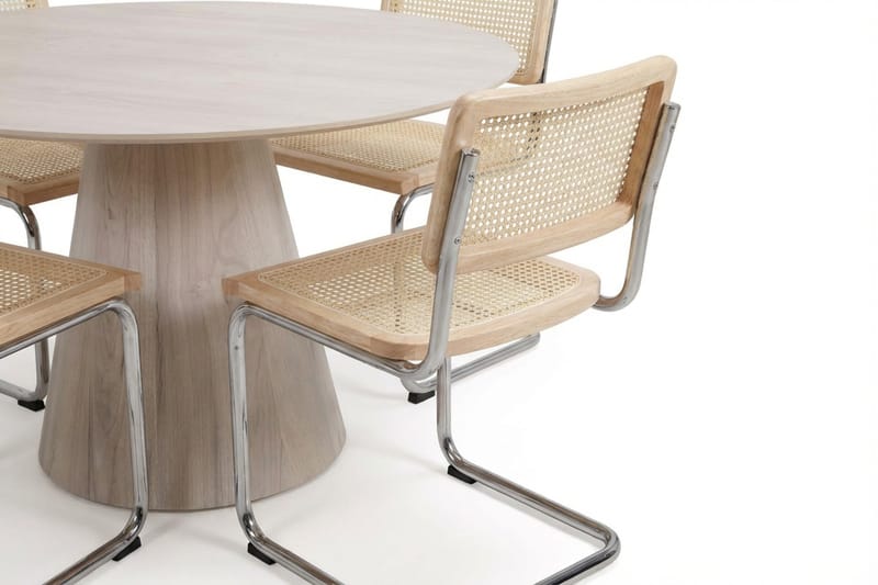 Siena Matgrupp runt 150 cm Vitlaserad med 6 Build Matstolar - Vitlaserad/Natur/krom - Möbler - Bord & matgrupper - Matgrupper