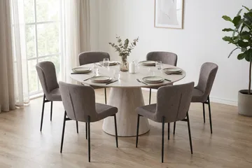 Siena Matgrupp runt 150 cm Vitlaserad med 6 Elsie Matstolar - Vitlaserad ek - Möbler - Bord & matgrupper - Matgrupper