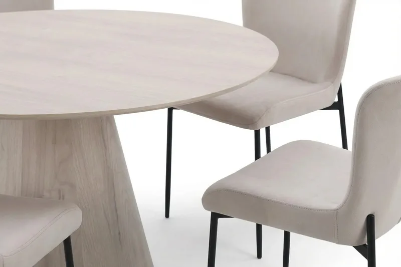 Siena Matgrupp runt 150 cm Vitlaserad med 6 Elsie Matstolar - Vitlaserad/Beige - Möbler - Bord & matgrupper - Matgrupper