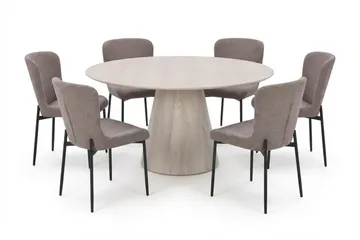 Siena Matgrupp runt 150 cm Vitlaserad med 6 Elsie Matstolar