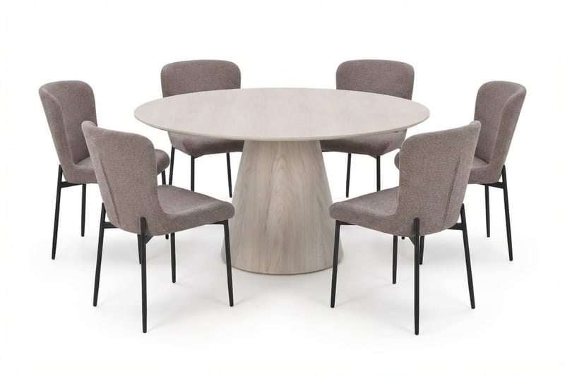 Siena Matgrupp runt 150 cm Vitlaserad med 6 Elsie Matstolar - Vitlaserad/Brun - Möbler - Bord & matgrupper - Matgrupper