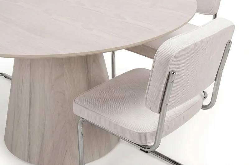 Siena Matgrupp runt 150 cm Vitlaserad med 6 Milva Matstolar - Vitlaserad/Beige/krom - Möbler - Bord & matgrupper - Matgrupper