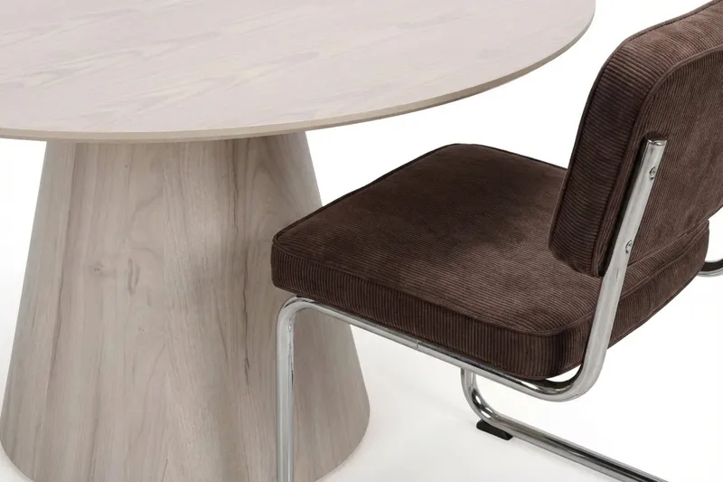 Siena Matgrupp runt 150 cm Vitlaserad med 6 Milva Matstolar - Vitlaserad/Brun/krom - Möbler - Bord & matgrupper - Matgrupper