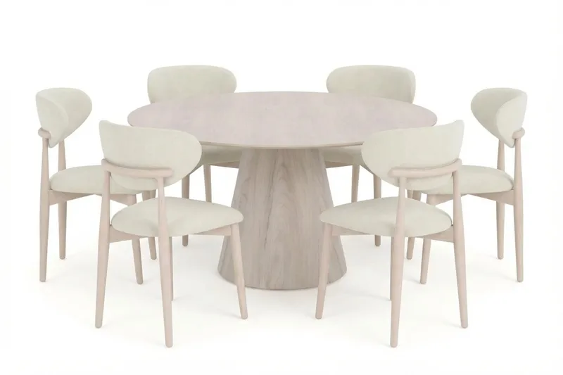 Siena Matgrupp runt 150 cm Vitlaserad med 6 Molly Matstolar - Vitlaserad - Möbler - Bord & matgrupper - Matgrupper