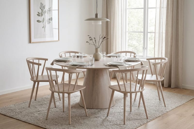 Siena Matgrupp runt 150 cm Vitlaserad med 6 Tyrö Matstolar - Vitlaserad - Möbler - Bord & matgrupper - Matgrupper