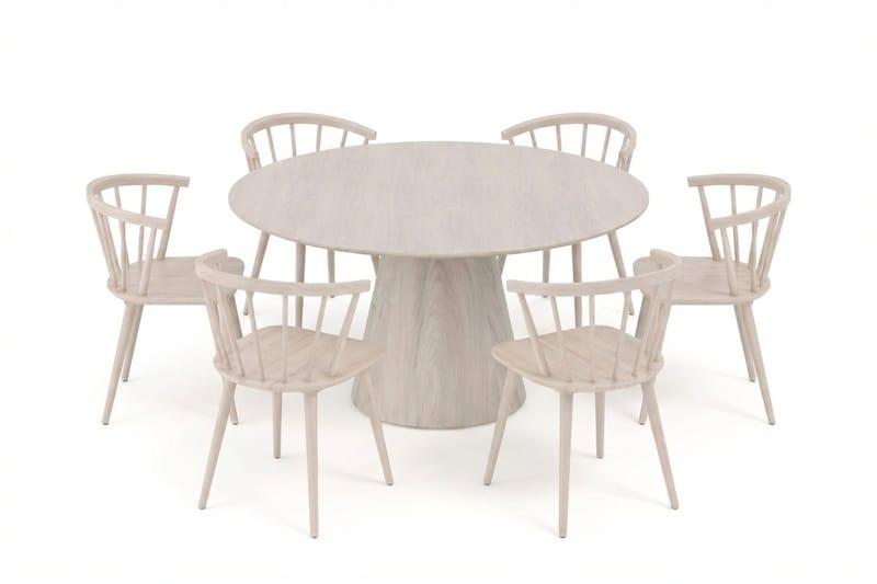 Siena Matgrupp runt 150 cm Vitlaserad med 6 Tyrö Matstolar, Vitlaserad