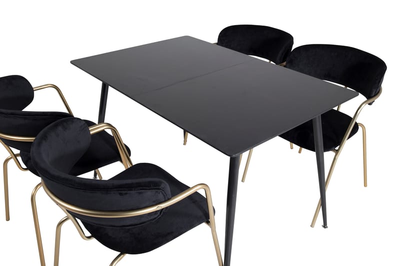 Silar Matgrupp Förlängningsbar 120 cm Rektangulär med 4 Arrow stolar - Svart/Guld - Möbler - Bord & matgrupper - Matgrupper