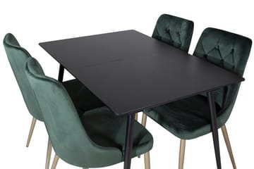 Silar Matgrupp Förlängningsbar 120 cm Rektangulär med 4 Velvet Deluxe stolar - Svart/Guld/Grön - Möbler - Bord & matgrupper - Matgrupper