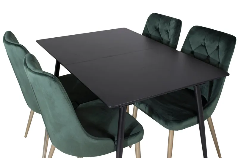Silar Matgrupp Förlängningsbar 120 cm Rektangulär med 4 Velvet Deluxe stolar - Svart/Guld/Grön - Möbler - Bord & matgrupper - Matgrupper