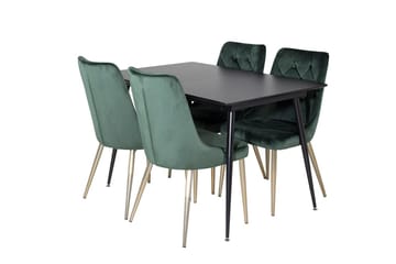 Silar Matgrupp Förlängningsbar 120 cm Rektangulär med 4 Velvet Deluxe stolar - Svart/Guld/Grön - Möbler - Bord & matgrupper - Matgrupper