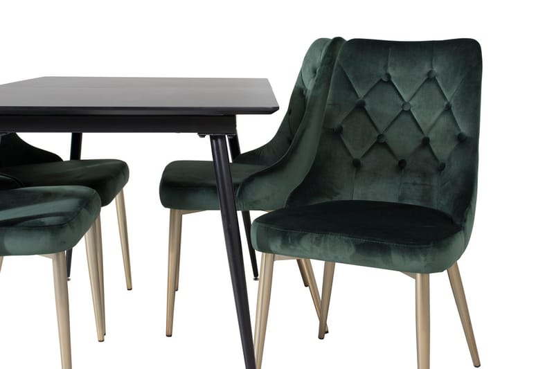 Silar Matgrupp Förlängningsbar 120 cm Rektangulär med 4 Velvet Deluxe stolar - Svart/Guld/Grön - Möbler - Bord & matgrupper - Matgrupper