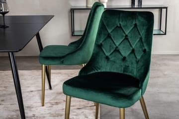 Silar Matgrupp Förlängningsbar 120 cm Rektangulär med 4 Velvet Deluxe stolar - Svart/Guld/Grön - Möbler - Bord & matgrupper - Matgrupper